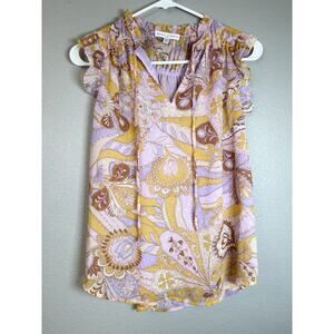 Maison d'Amelie Paris Size XS Paisley Print Sleeveless Blouse Purple Pink Orange